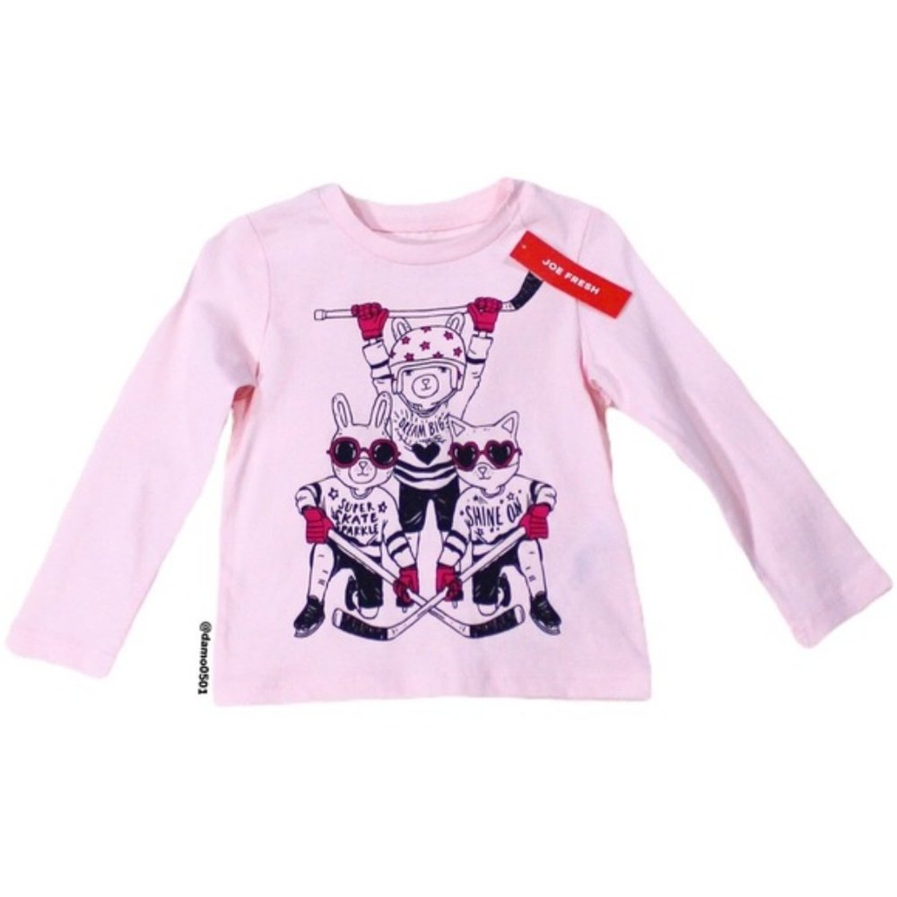NWT Joe Fresh Pink “Freshster Hockey” Graphic Top - Picture 2 of 7